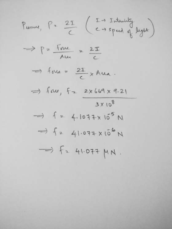 Prenume, P221 (es speed of light p= fone 2I Area > force 21 x Area. fore, fz 2x669x9.21 3x108 - fa 4.1077x 105 N - fz 41.0778