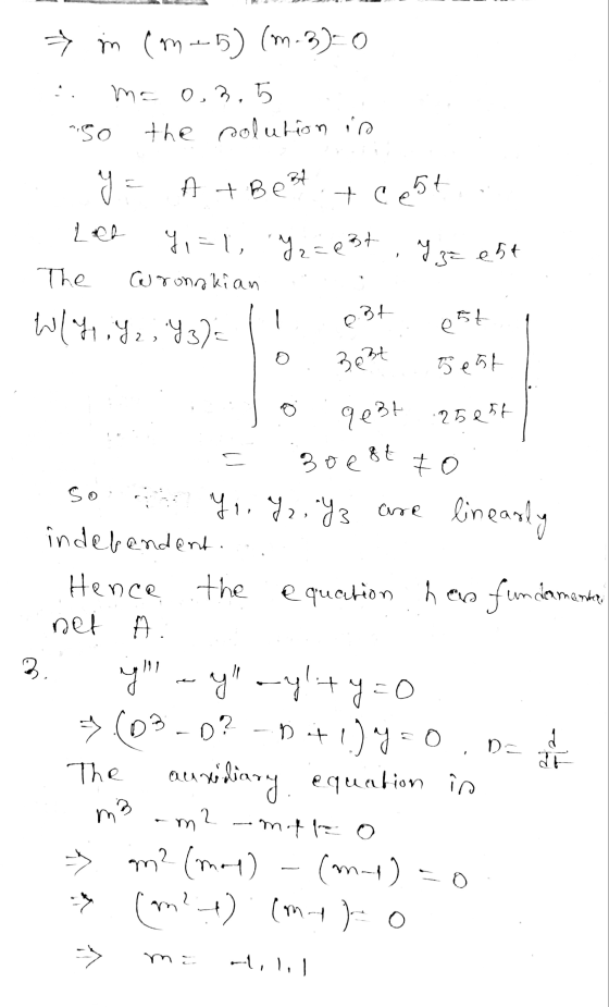 im (m-5) (m-3). c. mo 0,3,5 the solution is 50 y - At Best test Y za est Leo % = 1, Y = 0 3t The ronrakian W/4, 4₂, 43): 0.3