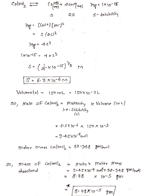 Ksp = 1x10-15 S- folobility Colomly 3 (0,4 + 2042 aq) S PS Kape [602+1(04-)2 - s (23)2 s kep= 453 1810-15 = 4x53 S- (4x10-15