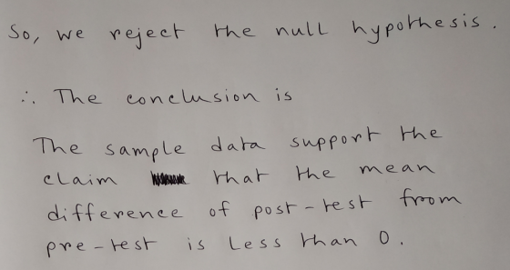 o, e weject the nul hyporhesis The sample datm support evenee of Post - He s pre - he shis Less han 0