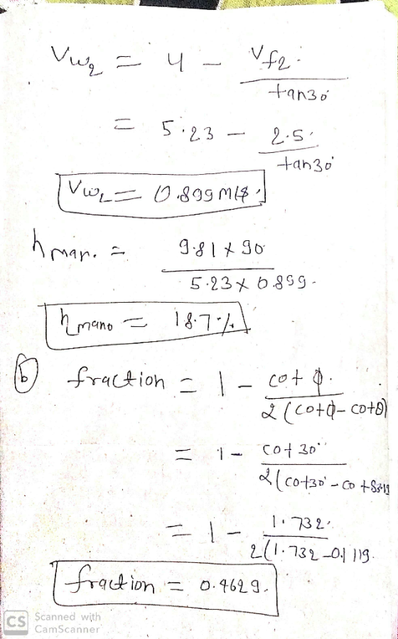 Vw = 4 - Vf2: tanzó = 5:23 - 2.5 tanzo o.sgg mis ! Vw = map. a 9.81 x 90 :: 5.23% 6.899- Thmano = 18.7 fraction = 1- cota. 2