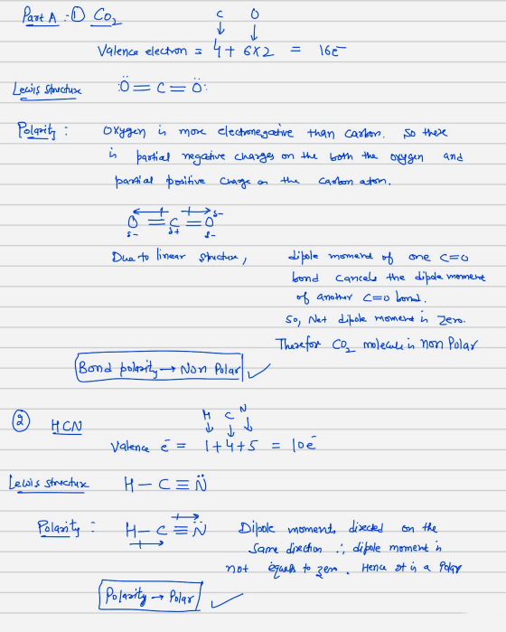 Part A :D Co, co Valence election SX2 = 16e Lecois Structure Ö=(=Ö: Polarity : oxygen is more electronegative than carbon. so