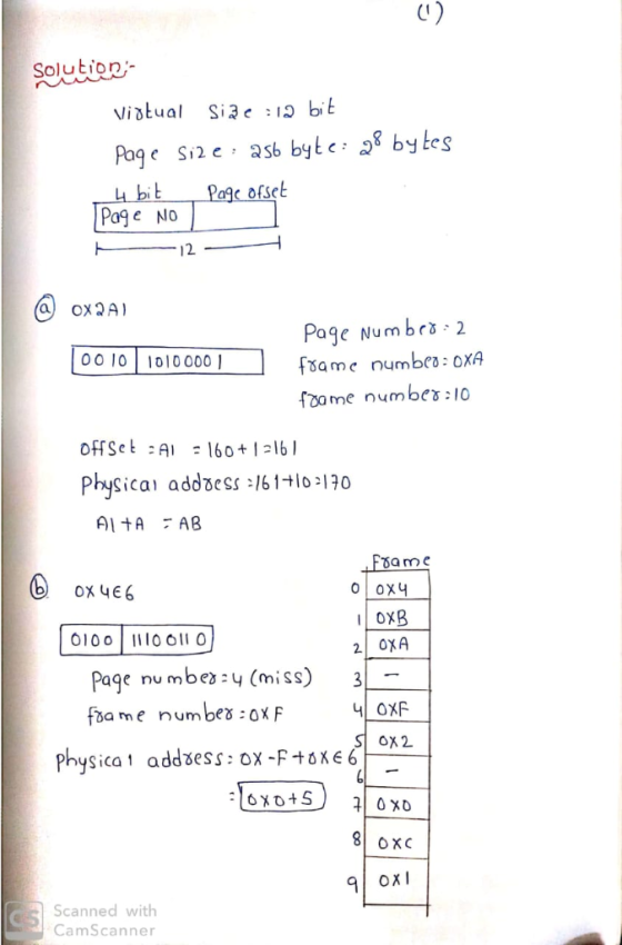 CT) Solution Page Si2 c, s by8 bybes Page No 12 a) oxaA Poge Numbrs2 fiame numbe oXA foame numbes 10 [00 1010100001 offSet A