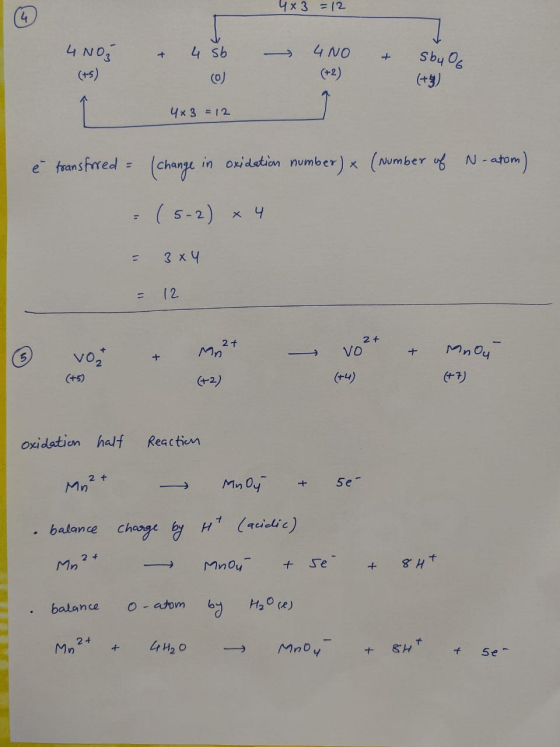 4x3 =12 4 NO + 4 sb 4 NO + Sby O l 4x3 =12 4x3 =12 I é transforеd = (change in oxidation number) & (number of N-atom) =(5-2)