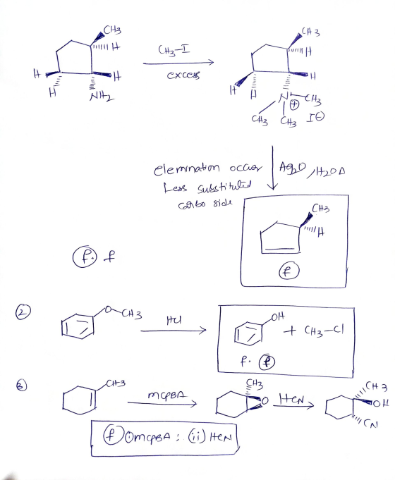 CH3 СА 2 Hi H ІН - Сн-т excess Н Н Н [+ N+) CH3 Ф) CAz, IO C3 Ае,9 hop elemination occur Less substituted carbo side CH3 ти P