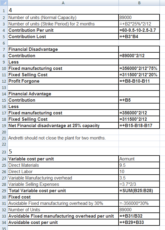 B 14 2 Number of units (Normal Capacity) 3 Number of units (Strike Period) for 2 months 4 Contribution Per unit 5 Contributio