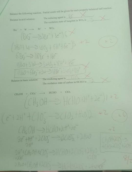Balance the following reaction Partial credit will be given for each properly balanced half reaction Balance in acid solution