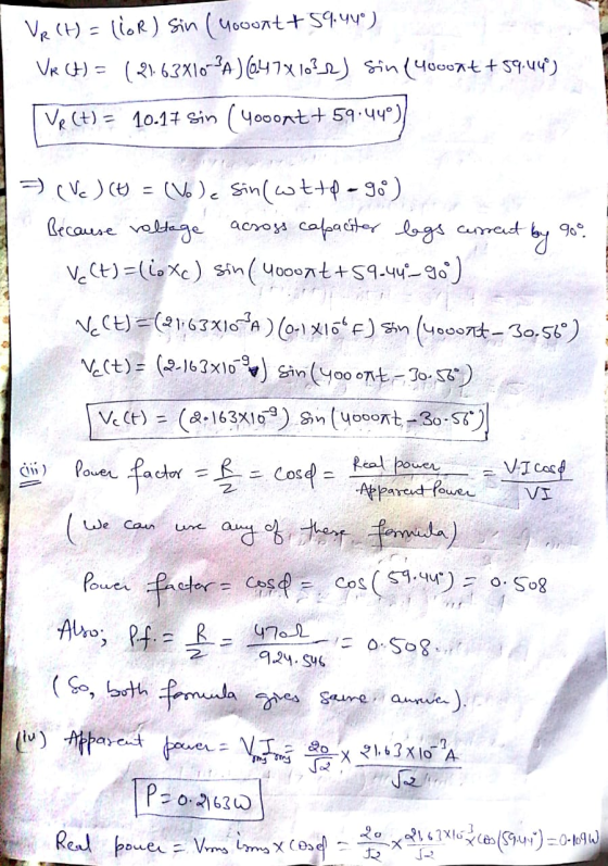 VRCH = (OR) Sin (yoount+59.440) VRCH) = (2163810-PA) @47X1032) Sin (40001t+59.449) Ve(t) = 10-17 Sin (yooort+ 59.440) (Ve(u -