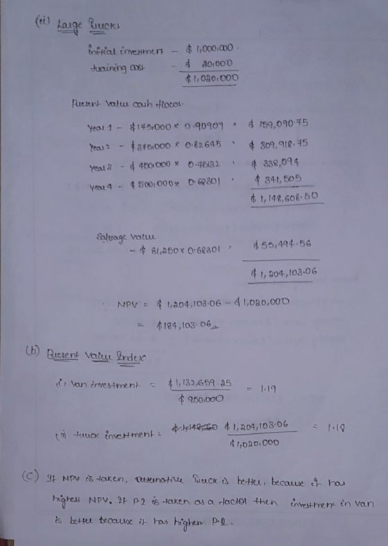 (1) Large Rucks Initial investment - doaining cost $ 1,000,000 $ 20.000 $1,020,000 Puctent watu muhitlocus. Yeou 1 - $145,000