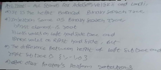 ALL Tree: - AVR Stands for Adelson velskii and landi, *) In sesoran same as Binary dosen tover - Depost elementis joot Less t