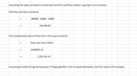 Assuming the sales are based on cash basis and this cashflow stream is going to occur forever The free cash flow would be 400