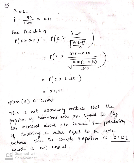 P=0.10 143 ² = 1300 0-11 Find Probability P(x>0.11) P(Z > P(1-P) n 0.11 -0.10 P(Z > 0.10(1-0.10) 1300 Plz> 1.220 = 0.1151 not