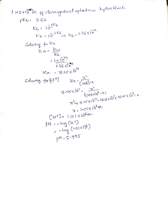 #H2x10m el clecongertenit ephedrine haychechlarida, pkb. 3.86 - Kerlöfke Kb=103.663 ke: 1.366104, Solving for ka КаКо - (x104