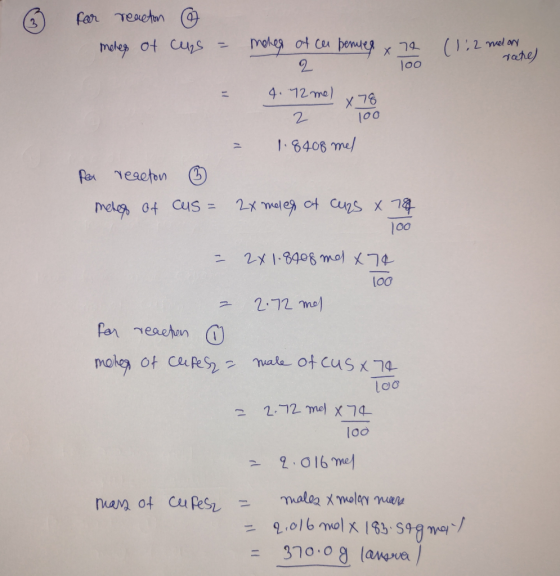for reacton meleg of G cus = meleg of ca penues ore (1,2 medan rate) 2 100 4.72 me) x 78 2 Too 1.8408 mel = per reactor metes