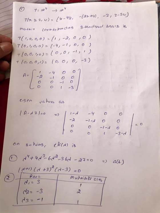 ♡ TIR - IRY -/anty), -2, 2-30) Tlm, y, 2, w) = (x-44, 8 tandard basis is matrix corresponding T(1,0,0,0) = (1, 2, 0, 0) T10,