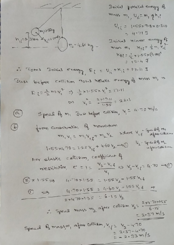 Initial potential energy of vi: 1.6579-80-210 = 4.715 h = 0.310m dy about a Initial reinen energy of mars mi kirim ve KILP155