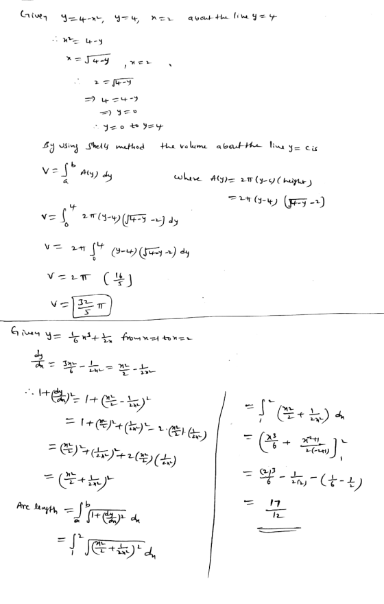 Given y=4-n, y=4, n=2 about the line y=4 7 해 =x h-h 2 ` 1 : 2 ) ㅋ 나나 | 950 · 9 = o to 9=+ By using Shelly method the volume