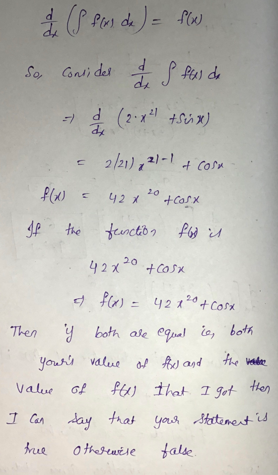 & S stod de) = fle So, consider 1/2 S fel de - 2/21) 227-4 + cosa f(1) = 42 x 20 + cost If the function fw it 42 x 20 + cose