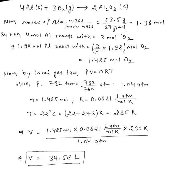 mass 1 molar mass 4 Al(s) + 30,19) ► 2A1203 (s) Now, moles of Adamas son ass = im = 1.38 By ran, unol Al reacts with = 3 mol