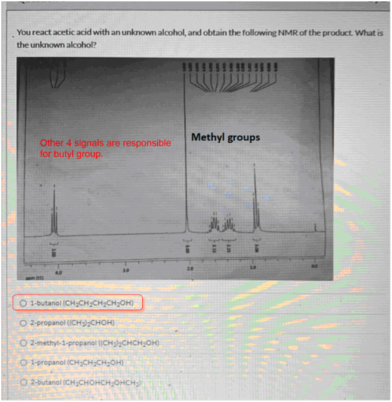 You react acetic acid with an unknown alcohol, and obtain the following NMR of the product. What is the unknown alcohol? 9955