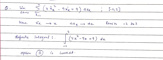 o lum Š (une 9x1 + 9) AX 1.227 20 I Here Here ex ăk ox x oxx axk de da limits -2 to 3 limits -2 to 3 definite Integral : 14x²