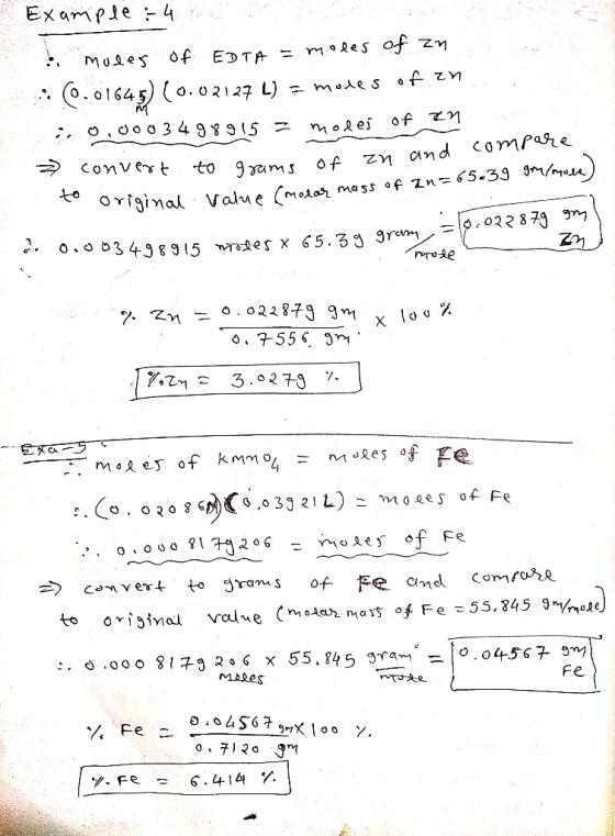 Example4 EDTA moles of zn MUses of O.o16450. 02127 L) mode s of zn o.ooo349 y 9 15 . moRes of zy Compase Convert Zn and to ga