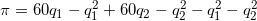 \small \pi = 60q_1 - q_1^2 + 60q_2 - q_2^2 - q_1^2 - q_2^2