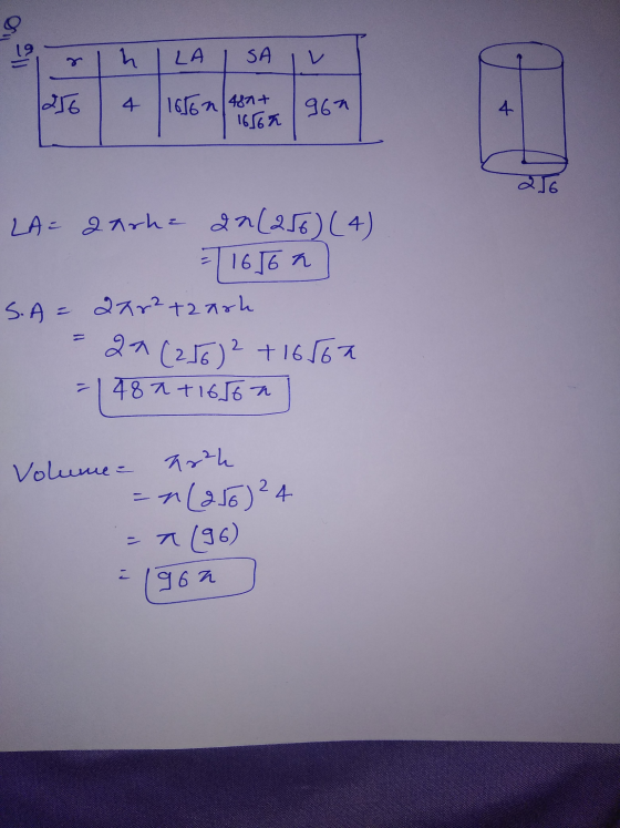 19 h LA SA V NE 4 156|4814 1656A 96 4 6 A garhe N50)(4) 키1656a SA = tead 256)2 +1656a ㅕ 4811656a 기 Volume = N2²h 지)24 - (36)