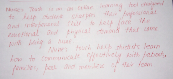 Nurses Touch is an nline leaning tool clegoed to hulp student shalbers 艹uur,ndessional and inferpersonal Skill to helt late