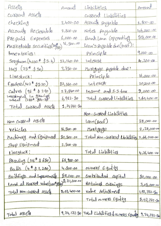 Amount wheat Assets Amount Liabilities current Assets cudent Liabilities checking 3,400.00 Accounts payable 1,800.00 Accounts