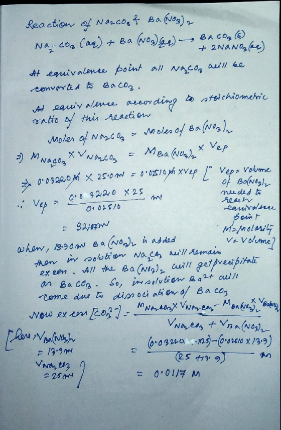 Reaction of Narcouf Ba(NO3)2 Na co (aq) + Ba(NO3) a) Bacon (6) a + 2NONO (ar) at equivalence point all racon will be converte