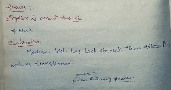 Answer: - 4th option is corrent Answer => Neck Explanation: Modern tish has lacks of neck than tiktaaliks neck is transtorned