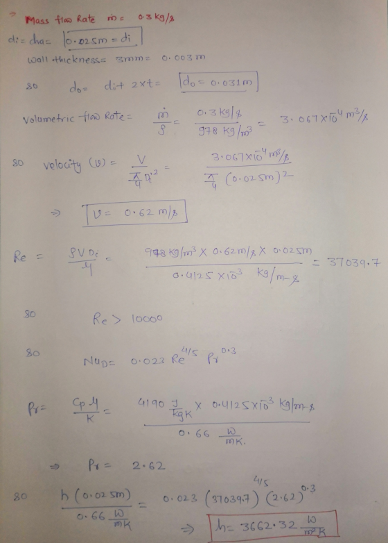 Mass flow Rate in a 0.3kg/8 die cha= 10.025m = di call thicknessa 3mm 0.003 m 80 doz dit axt= do= = 0.031m volumetric flow Ra