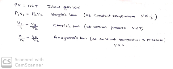 fv=nRT PV, = PzV2 Ideal gas law Boyles law (at constant temperature val) Y = Vz Charles low (at constant pressure - VKT) Av
