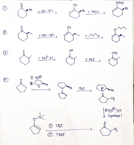 OTMS Me 1. LDA, - 78°C A Me 2. TMSU 1.LDA, -78°c M • & 2 B em ºg en 8,8 1. Eto, R.T 2. Me I 0 H300 Me CH3 I | ©H0P, 420 t (Hy