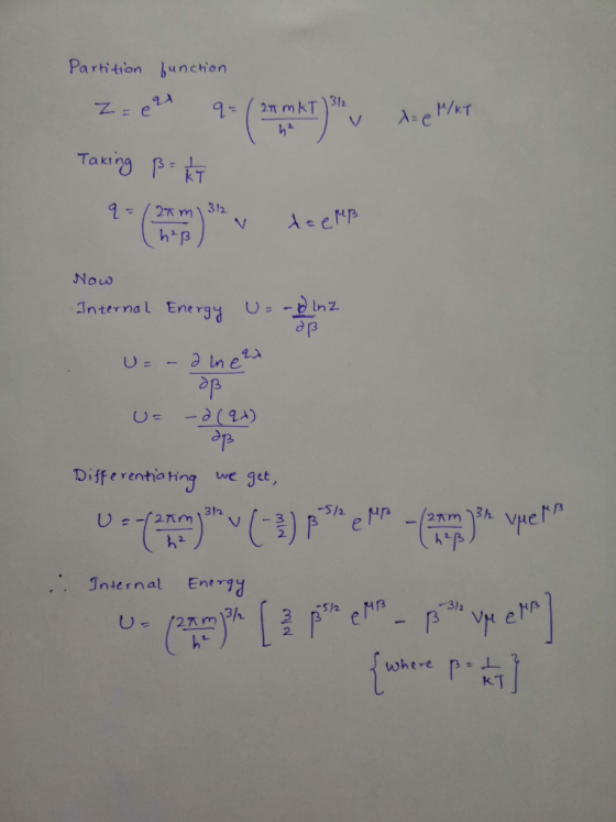 Partition unchion 乙-e Taro P,点 aktn k T 31h 1-僻广v λ.emp Interna 1 Energ U-einz 23 ne op Dif e renthoing we get, nternal En 3