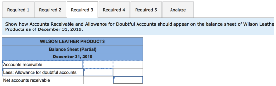 Los Required 1 Required 2 Required 3 Required 4 Required 5 Analyze Show how Accounts Receivable and Allowance for Doubtful Ac