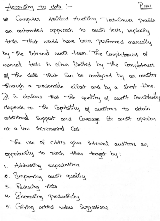 According to data :- P. NOI * Computer Assisted Auditing Techniques provide an automated approach to audit teste, replacing t