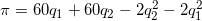 \small \pi = 60q_1 + 60q_2 - 2q_2^2 - 2q_1^2