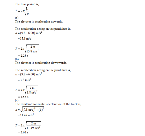 The time period is, The elevator is accelerating upwards The acceleration acting on the pendulum is, a = (9.8 +6.00) m/s2 = 1