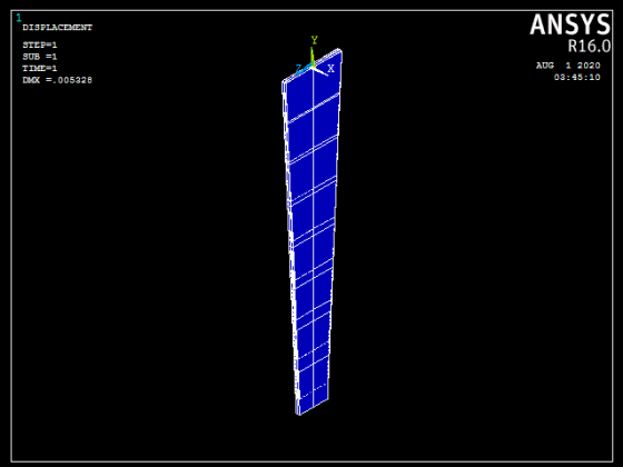 1 DISPLACEMENT ANSYS R16.0 Y STEP=1 SUB =1 TIME=1 DMX = .005328 AUG 1 2020 03:45:10