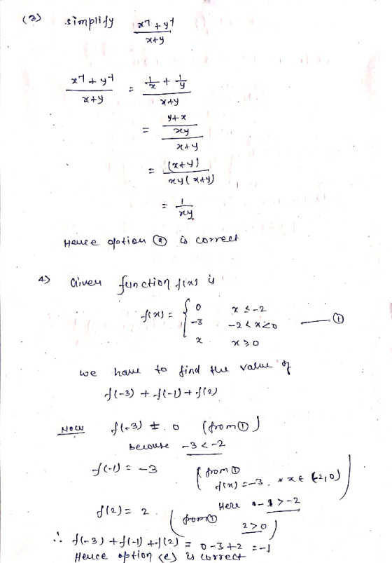 (3) simplify 87+y+ xty att yt x+y y y+X ry – (x+y) my ( +y) Heure option @ is correct A) civer function fixe is a f(): Y 1-3