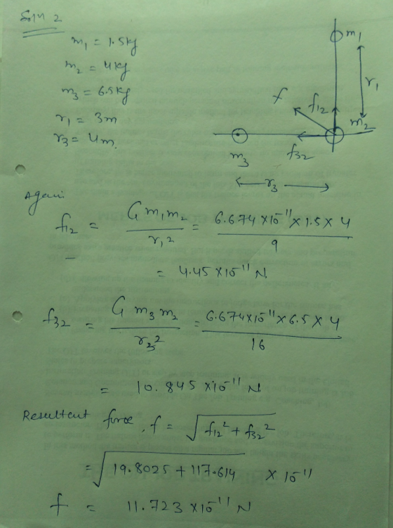 Soin 2 m = listy mamy m2 = 6.5kg ng ale un = & - Agami foa amm 6.674 X 10x1.5 X Y - 4.45810N. o fa 4 m₂m 22 6.674x15x6.5x y