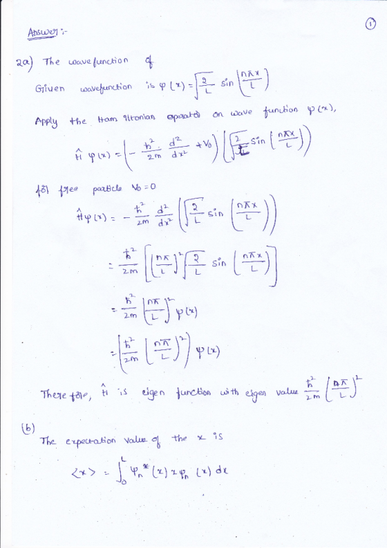 Answern- a) The uoave function n兀 Apply the am itonian ton ideve tunn, レ n下 h A L. 2 M The e