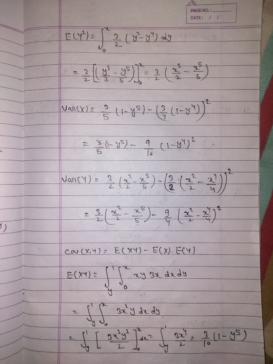 PAGE NO.:- DATE: / / EV): 1 2 (89-9) dy wancela (1473) - ( LI=) = 36-492 – 9. (1-8934 Nancy) - .41 30647-2 CON (X,Y)= E(XY)