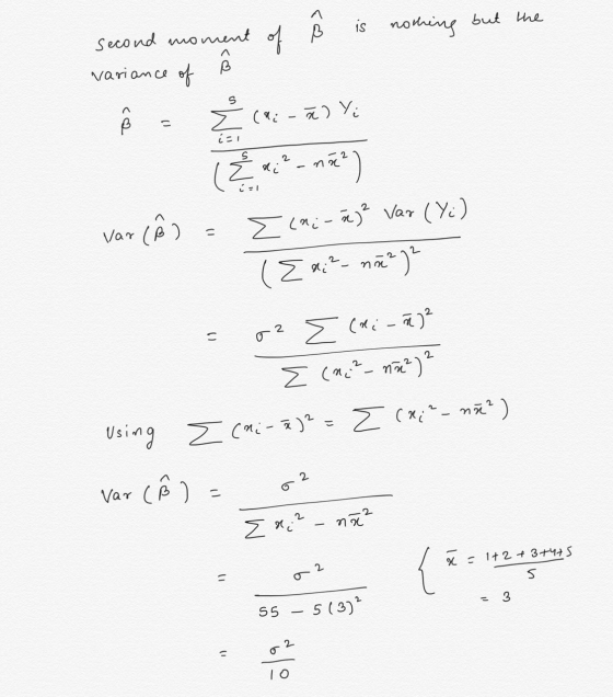 co is nothing but the second mom variance of ê = Ža: -2) Yi ( **-) var (ês = Z (hi-x² Var (Y;) (x2- não)? - 02 E (Mina) 2 (%.