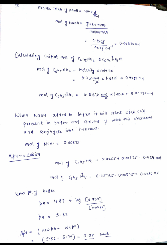 molar as of Naot = 40.0d mol mol og Naok= given mas molan man 0 350g = 0.008750 40.og mott Calculating initial mol of C6 4g M