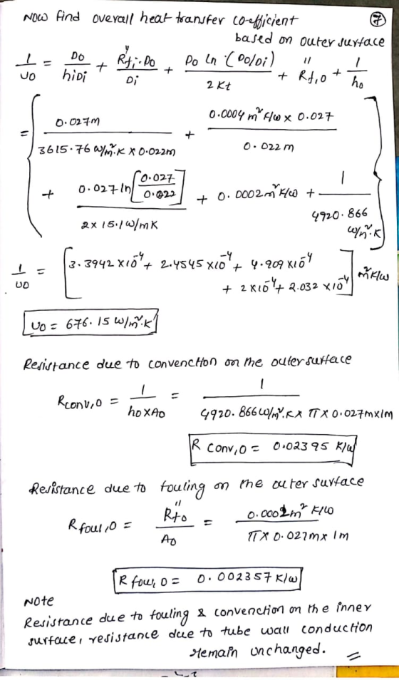 Now find overall heat transfer coefficient based on outer surtace 1= Do Riti. Do poln (Poloi) vo hipi Di + Rt,o 2kt + 0.000