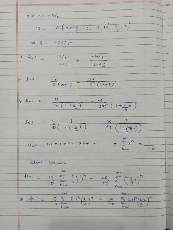 put ar – 9/2 13= A (2x 9 + 9) + A(-2+2) a B = -26/5 la fint 13% - 26/5 x+2 ant g a fin - 26 5 (2019) 5 (at2) (2549 13 or fun