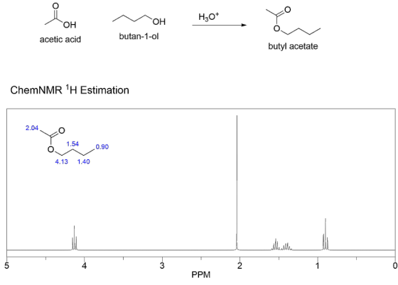 H307 OH OH acetic acid butan-1-ol butyl acetate ChemNMR *H Estimation 2.040 1.54 0.90 4.13 1.40 PPM